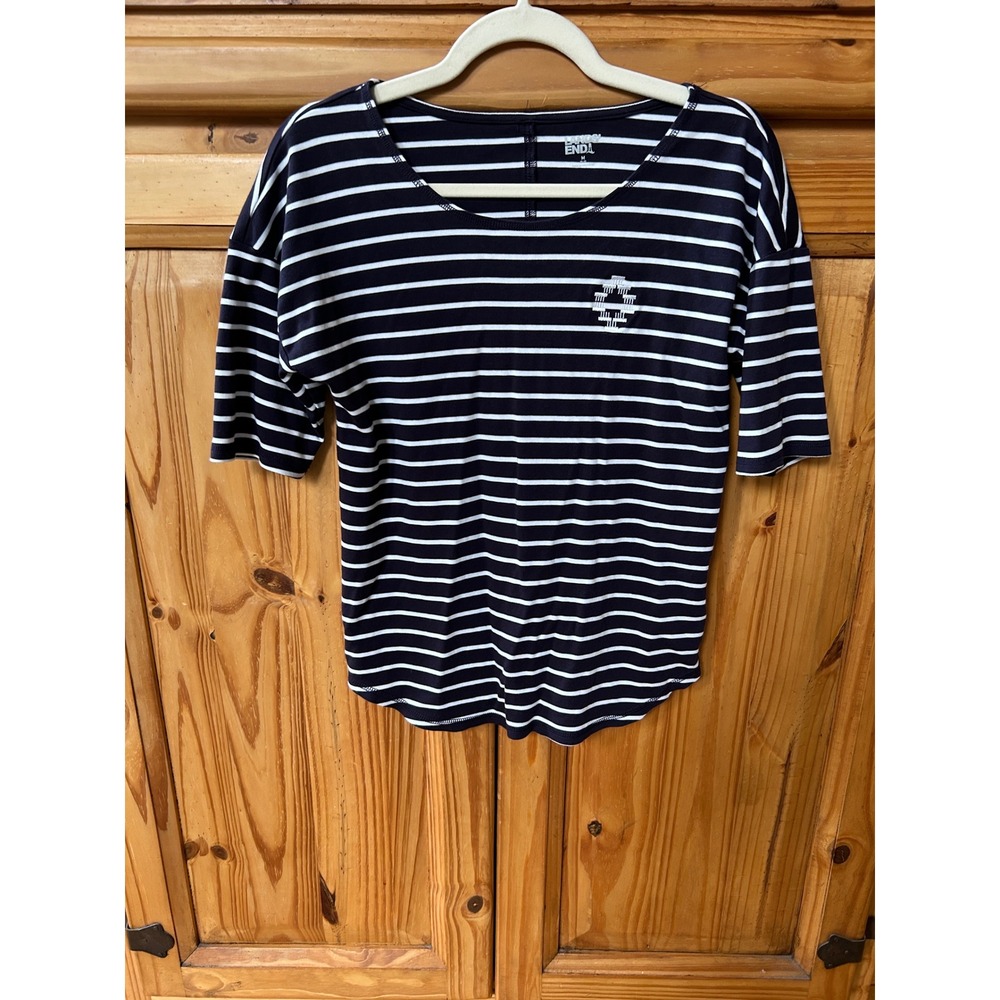 Lands End Womens Navy Blue White Striped Cotton Modal Short Sleeve Top Medium